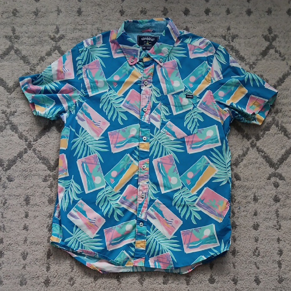 Chubbies Men's Vibrant Postcard Print Shirt M 98% Cotton